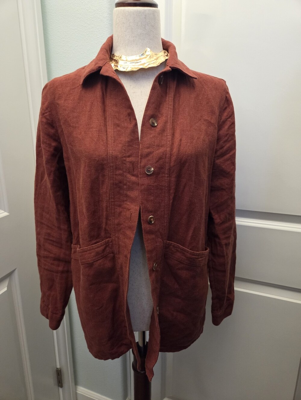 Sezane Terracotta/Rust Linen Will Button-Up Jacket Size S Matching Shorts Size 8